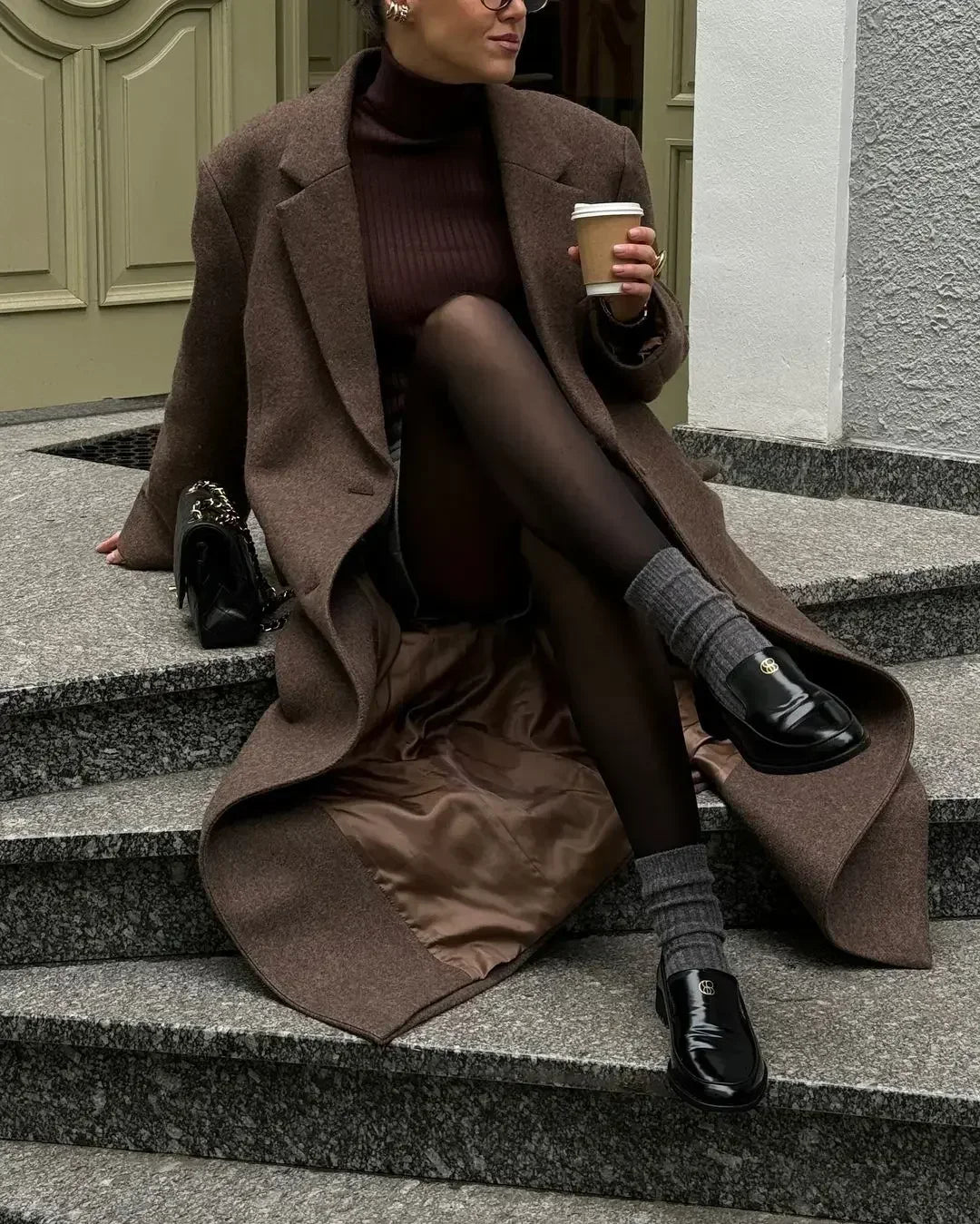 Classic Shoulder Pad Coat/Long Woolen Single Breasted Fit/Fashion Lapel/Single-breasted Long Sleeved Chic Coat/Autumn Commute Street Outerwear.