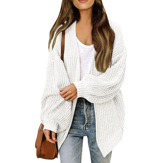 Lantern Sleeve Thick-Knit Cardigan | Timeless Elegance Knit