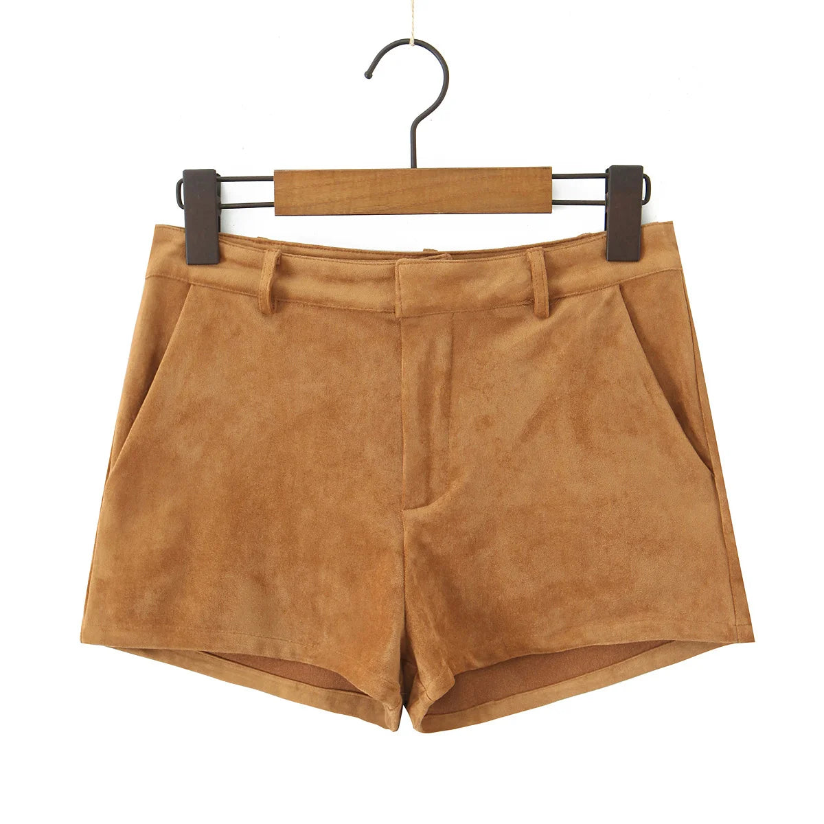 YENKYE Retro Brown Faux Suede Shorts for Women – High-Waist Casual Vintage Short Pants