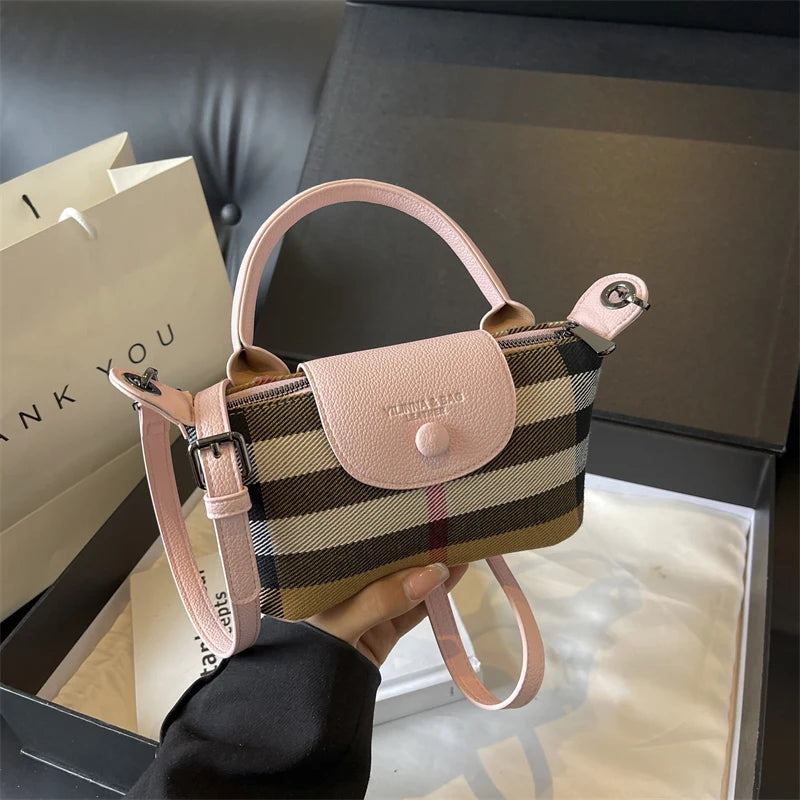 European and American Fashion Women's Bag/New Check Pattern Bag Handheld Dumpling Bag Handheld Crossbody Bag/Soft PU Material.