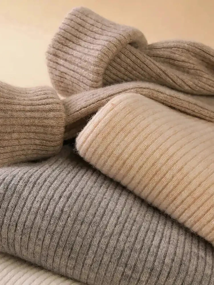 Pullover High Neck~Knitted Ribbed Turtleneck/Soft Pullovers Cashmere Jumpers. Stretch in size.