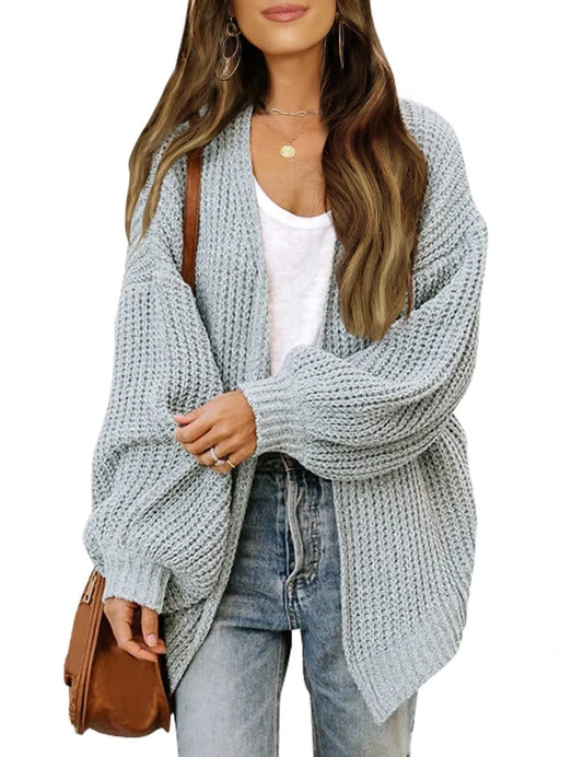Lantern Sleeve Thick-Knit Cardigan | Timeless Elegance Knit