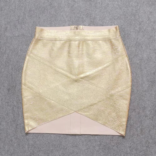 Gold Metallic High-Waist Bodycon Midi Skirt for Women – Stretch Fitted Pencil Skirt