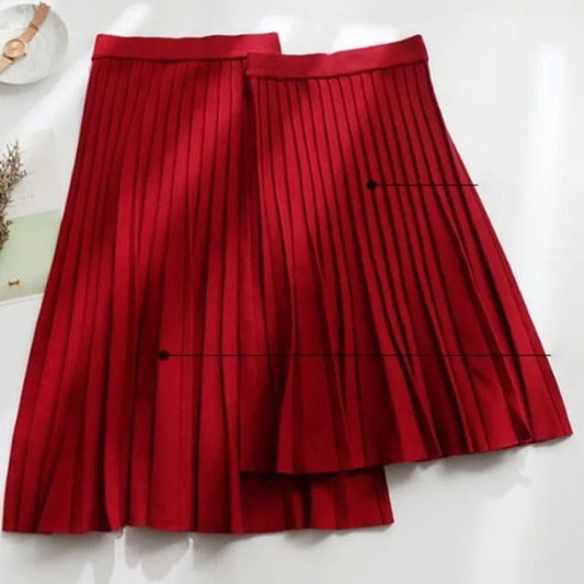 Fashioned Solid Color Knitted Skirt/Pleated A-Line Trend/All-match Elastic High Waist Skirt/Women's Clothing.