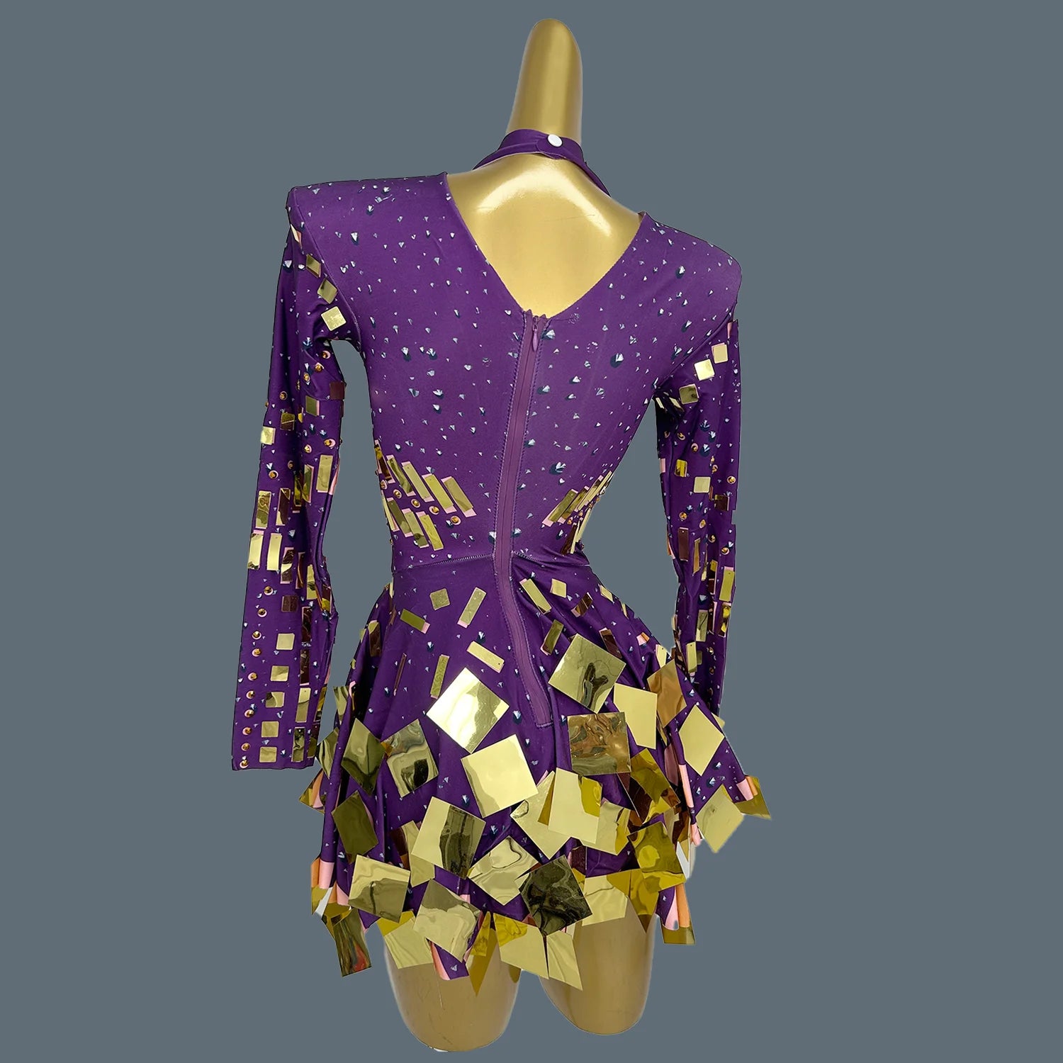 Dazzling Golden Rhinestone Mini Dress/Stage Sequined Maxi Dress/Concert Event Day/Crystal Mirror Silhouette A-LINE Dress.