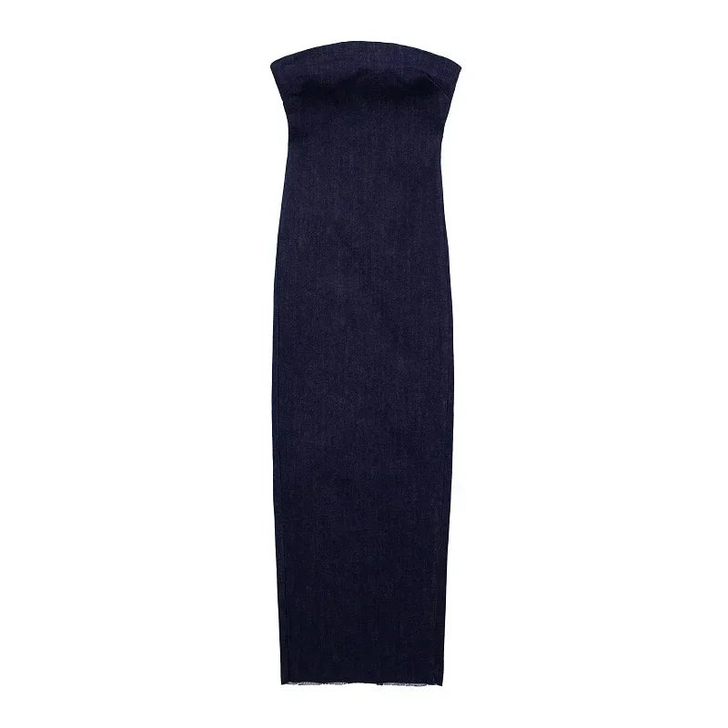 The Denim Muse Strapless Midi Dress