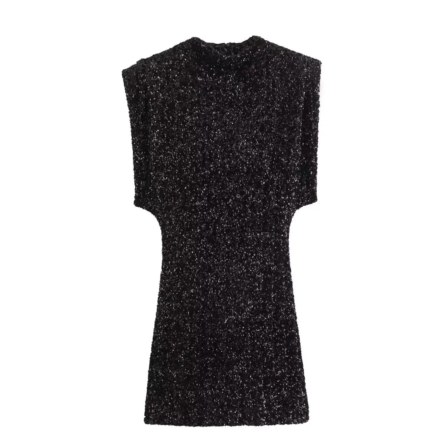 Night Out Sequined Party Dress/Sleeveless Pad Bead Mini Dress/Wide Shoulder Pullover Dress.