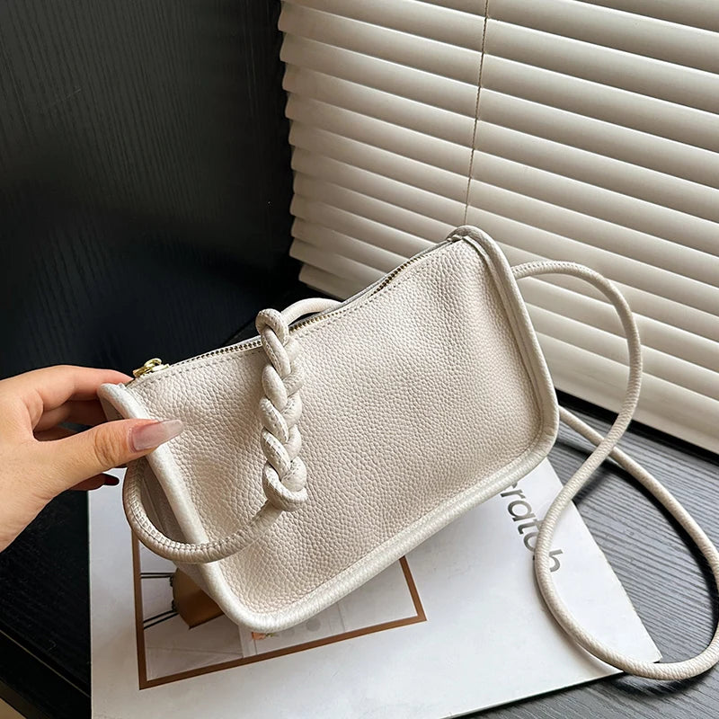 Modern Blend Boutique™ | Luxe Genuine Cowhide Leather Crossbody Bag – Premium Braided Strap Shoulder Purse for Women