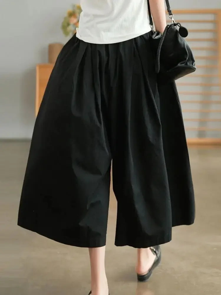 Retro Style Khaki Pant’s/Pure Cotton Casual Wear/Loose Fit Elastic Waist/Wide Leg Pant’s/Artistic Comfy Daily Bottom’s.