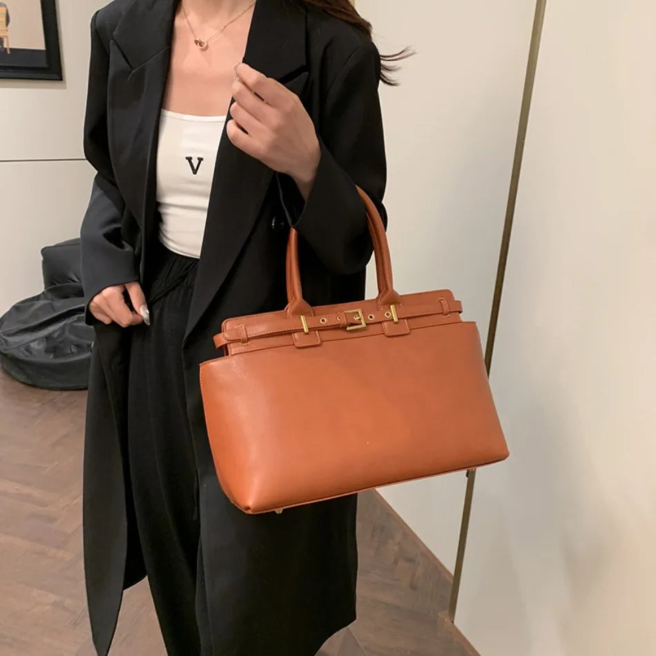 Luxury Large Capacity Tote Bag for Women – Elegant PU Leather Designer Work Handbag
