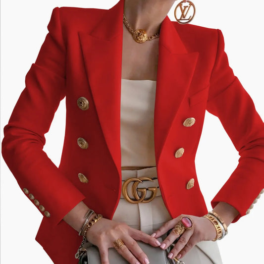 Women’s Luxury Colored Double-Breasted Blazer with Gold Buttons | Tailored Chic Statement Jacket