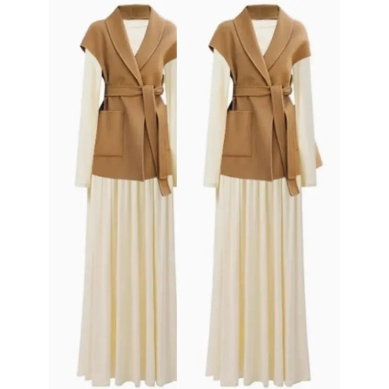 Fashionable Wool Vest/Double-sided Wool Mid-length Elegant Versatile Horse Clip/Solid O~Neck Designed.