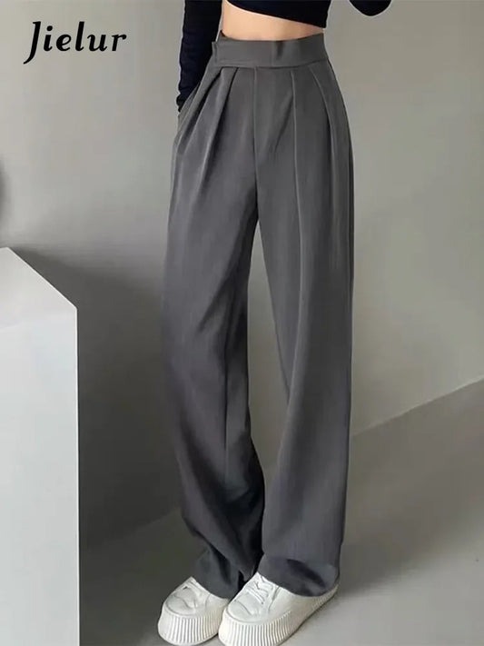 Jielur Brown Wide Leg Pant’s/Vintage Palazzo Office Elegant Trouser’s/Female High Waist Pant’s.