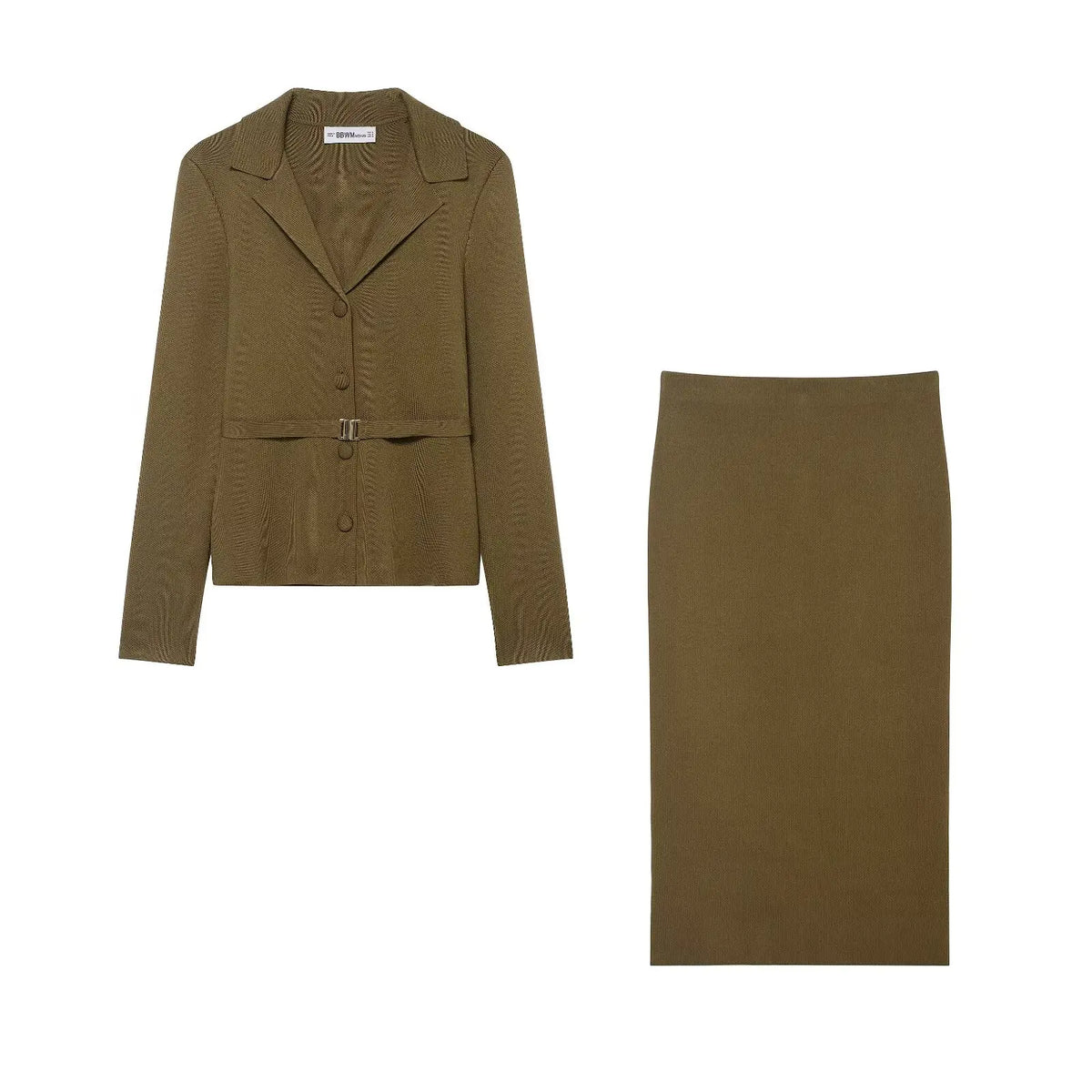 Women’s Olive Green Knit Blazer & Midi Skirt Set | Elegant Two-Piece Business Casual Suit | Fall Winter Fashion