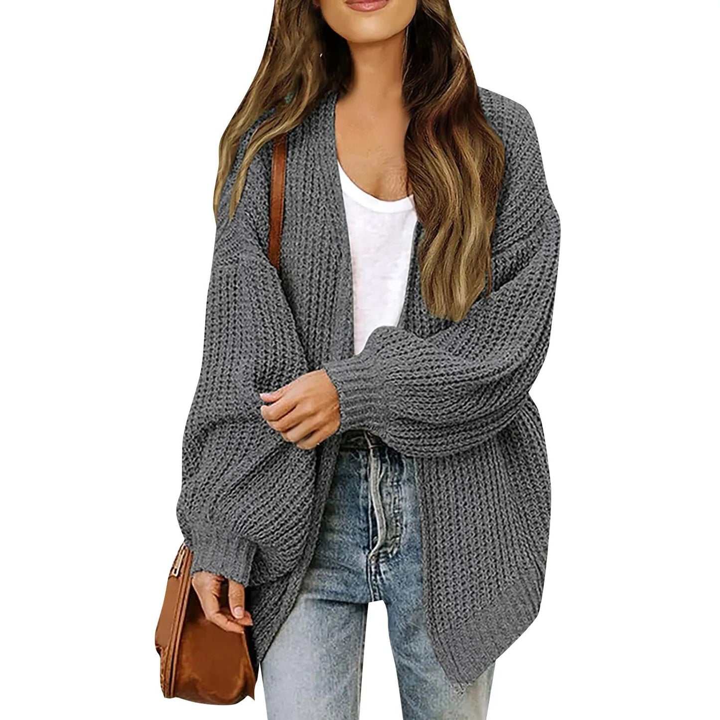 Lantern Sleeve Thick-Knit Cardigan | Timeless Elegance Knit