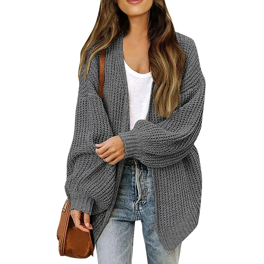Lantern Sleeve Thick-Knit Cardigan | Timeless Elegance Knit