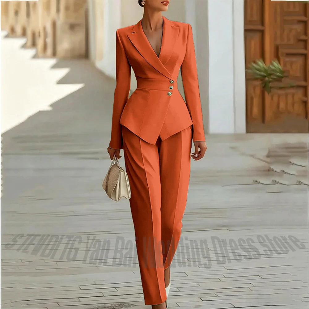 Modern Blend Boutique Luxury Tailored 2-Piece Women’s Suit Set – Elegant Slim Fit Business & Formal Blazer Trouser Outfit