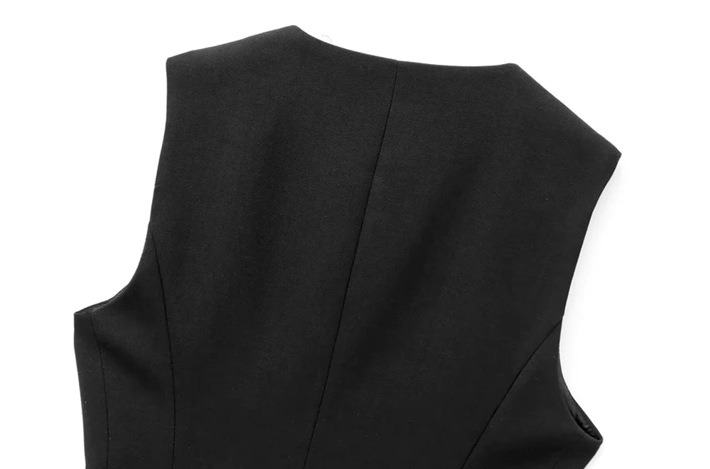 Commense Button Detail/TRZA-Women's Long Waistcoat with Belt, Front Gold Button/Fashion. Women Fashion Vintage Vest/Sleeveless Front Button Female Vest Tops With Belt