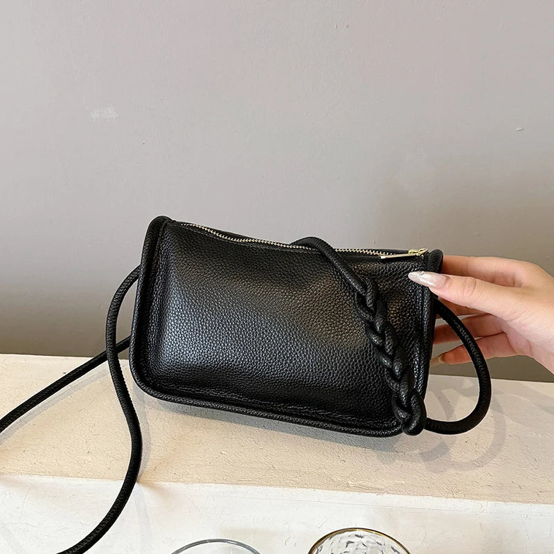 Modern Blend Boutique™ | Luxe Genuine Cowhide Leather Crossbody Bag – Premium Braided Strap Shoulder Purse for Women