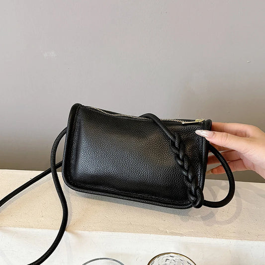 Modern Blend Boutique™ | Luxe Genuine Cowhide Leather Crossbody Bag – Premium Braided Strap Shoulder Purse for Women