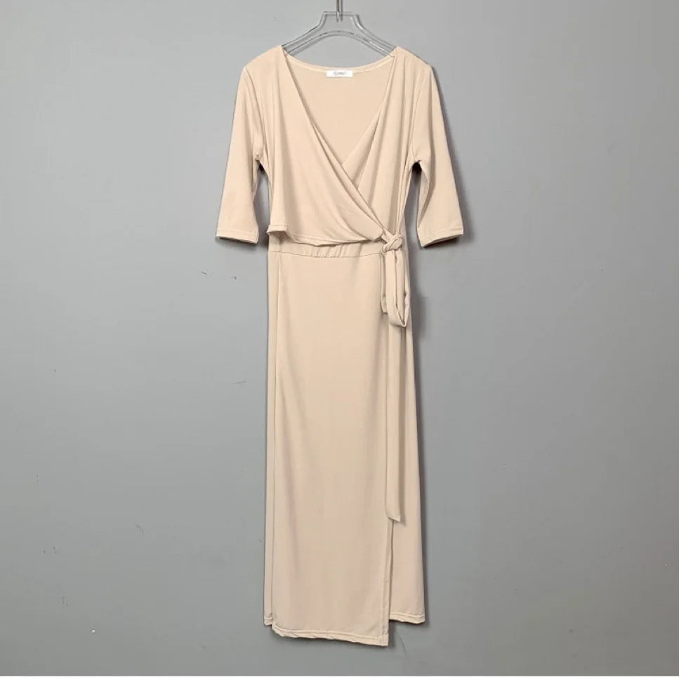 Slimming V-Neck Belted Maxi Dress.