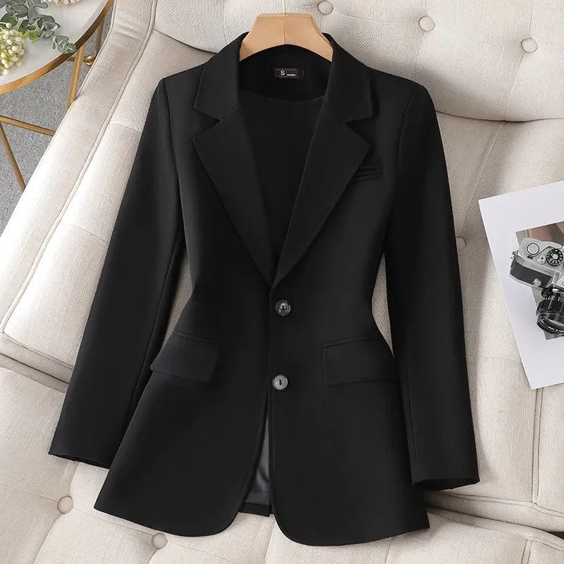 Pink Coffee Black Solid Blazer Female Long Sleeve Single Breasted Suit Jacket Coat Ladies Office Blazer Outerwear