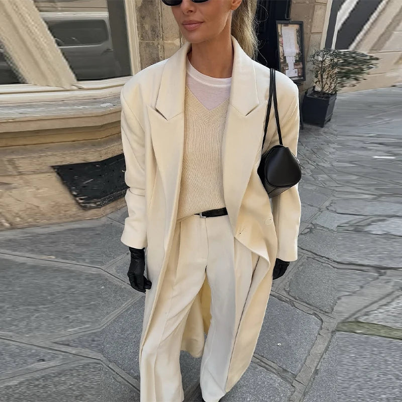 Classic Oversized Winter Coat/Women's Long Sleeved Coat/Turn-Down Collar/Adjusted Long Sleeved/Single Button Mid-length/Outerwear.