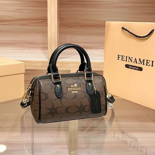 Luxury Monogram Mini Satchel Handbag with Top Handle & Crossbody Strap – Brown Designer-Style Women’s Bag
