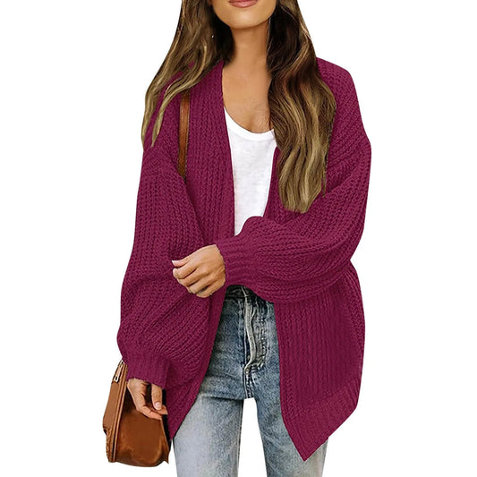 Lantern Sleeve Thick-Knit Cardigan | Timeless Elegance Knit