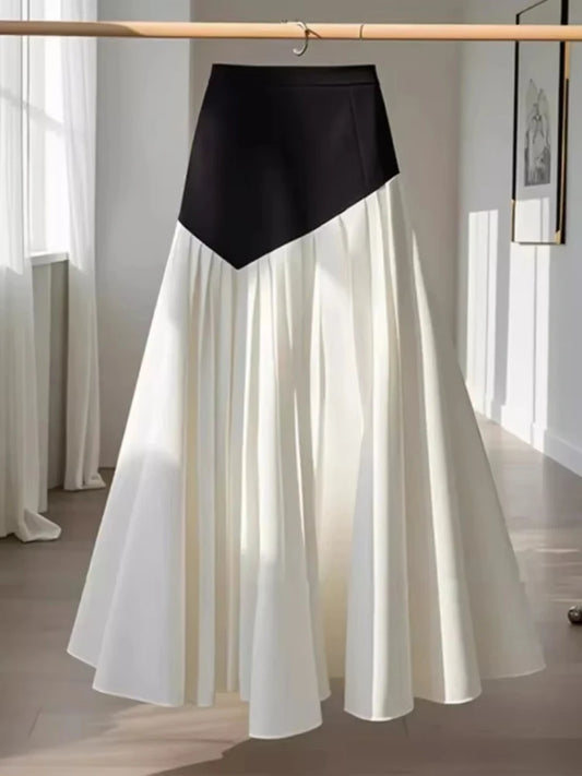 Elegant Ivory High-Waist Midi Skirt with Gold Buttons | Luxury Classic A-Line Skirt