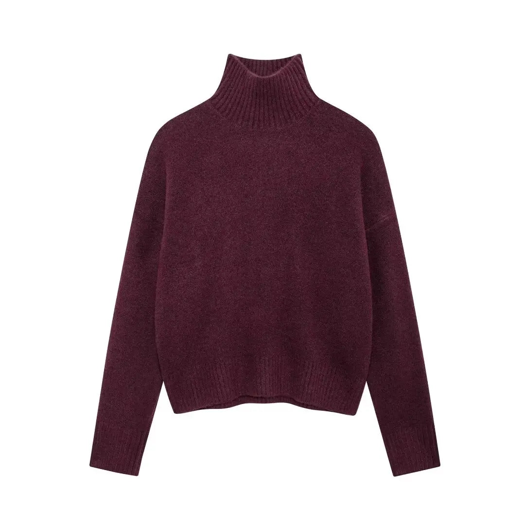 Turtleneck Knitted Sweater/High Collar/Long Sleeves Female Chic Lady/Casual Mujer Cardigan Outfits.
