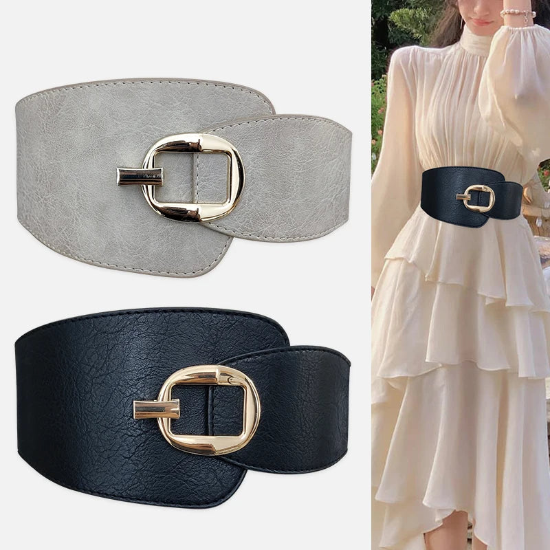 Wide Waist Cinch Belt for Women | Gold Buckle Elastic Corset Belt | Modern Blend Boutique