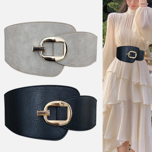 Wide Waist Cinch Belt for Women | Gold Buckle Elastic Corset Belt | Modern Blend Boutique