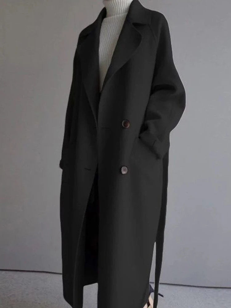 Plush Woolen Blended Coat/Vintage Long Jacket Overcoat Ladies Oversized Loose Lapel Coat.