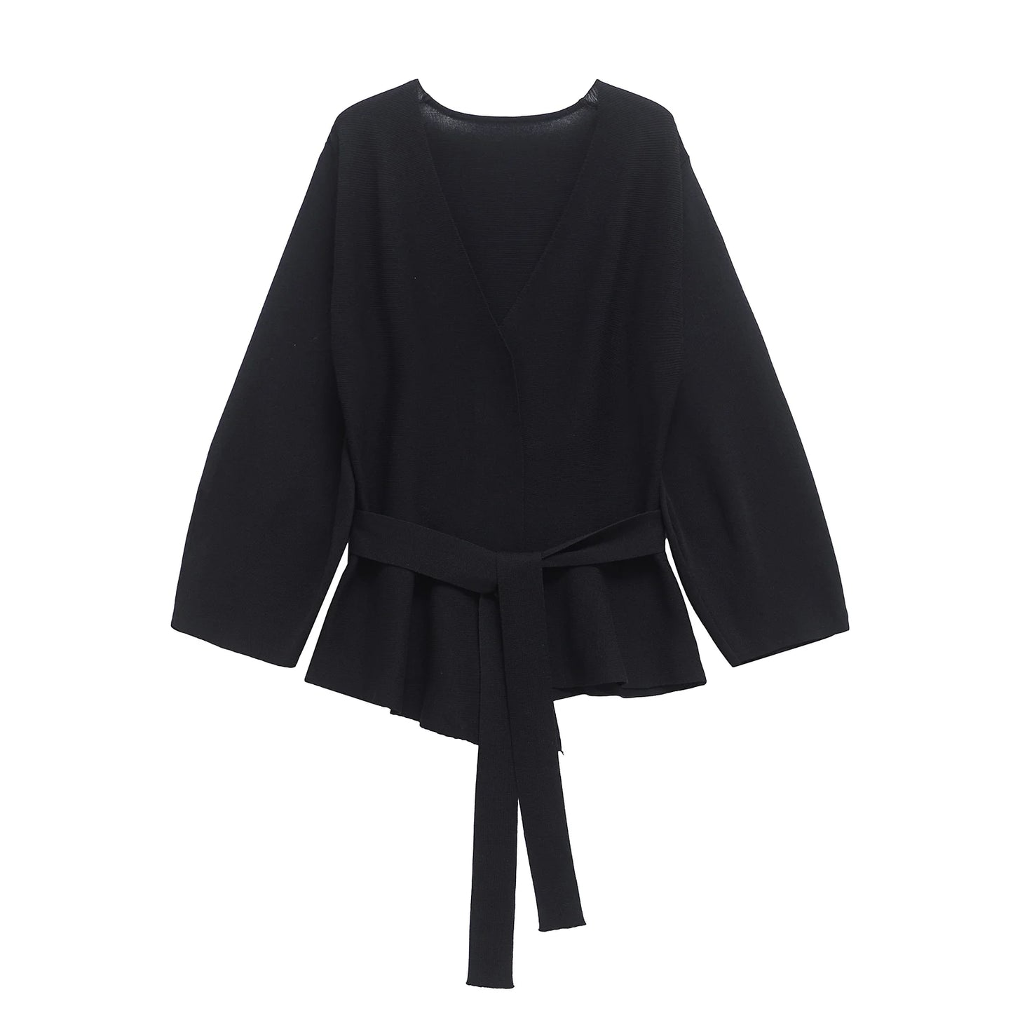 Cardigan Tuck Wrap knitted Blazer/Shoulder Pad Belt Knit Blazer/Retro V-neck Long Sleeve Versatile Female/Coat Women Clothes.