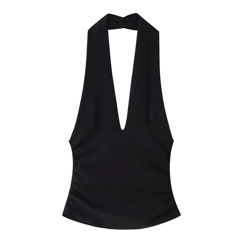 HXAO Halter Top Off Shoulder Deep V-Neck/Cropped Backless Tank Top.