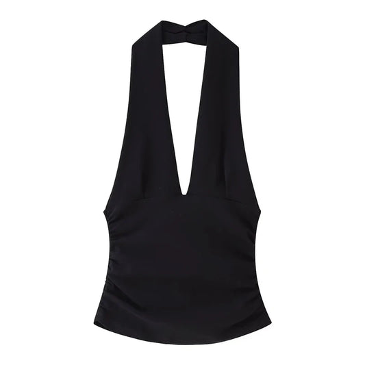 HXAO Halter Top Off Shoulder Deep V-Neck/Cropped Backless Tank Top.