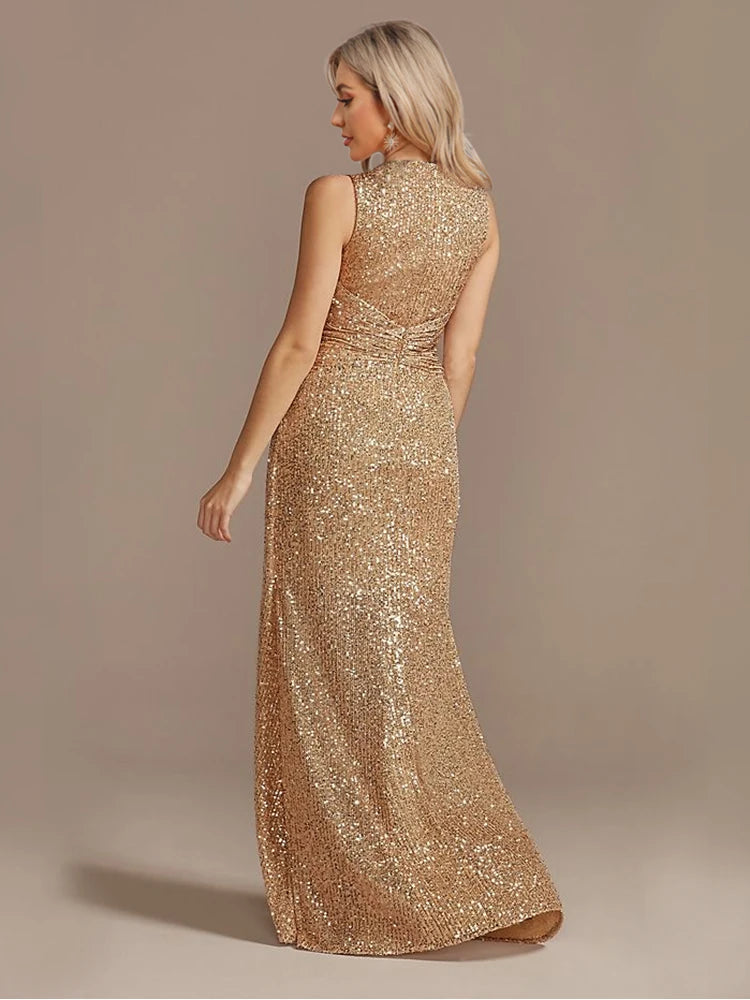 Luxury Floor Length V-Neck Evening/ Dresses Elegant Slit Party Women/Sequins Formal Cocktail Prom Gowns.