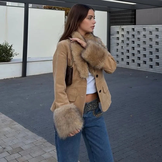 Luxury Faux Fur Suede Blazer for Women | Winter Faux Leather Tailored Coat/Faux Leather Women's Tailoring Well Fitted Coats and Jacket.