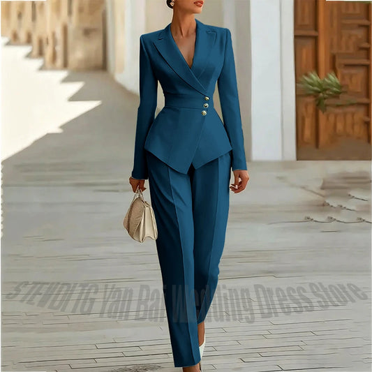 Modern Blend Boutique Luxury Tailored 2-Piece Women’s Suit Set – Elegant Slim Fit Business & Formal Blazer Trouser Outfit