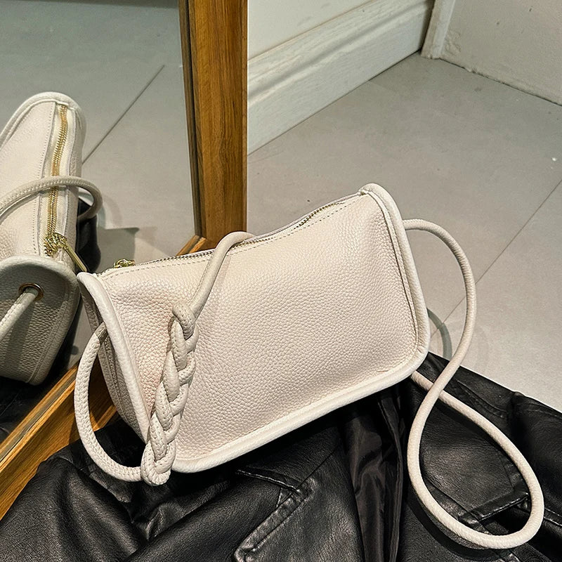 Modern Blend Boutique™ | Luxe Genuine Cowhide Leather Crossbody Bag – Premium Braided Strap Shoulder Purse for Women