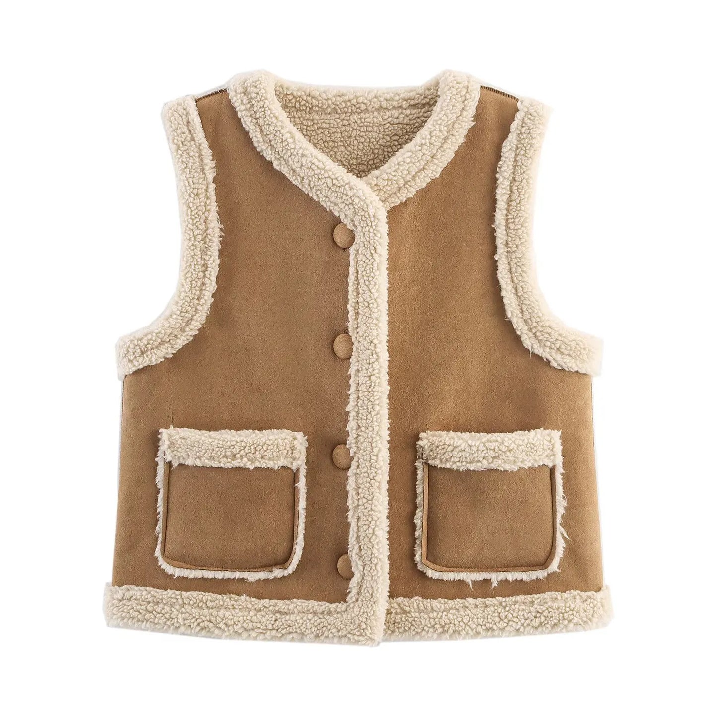 New Autumn Winter Fashionable Vest/Outerwear Jacket Double-Sided Wear/Women's Sleeveless Vest Brown Lamb Fur Retro Style Coat/Western Style.