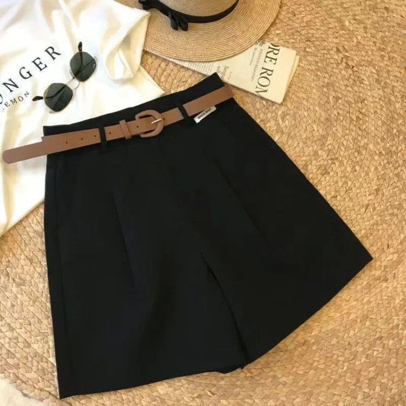 New Chic Fashion Lady's Short’s/Belted Elegant Short’s/Women's Straight Leg Matching Basic Female Wide Leg Short’s.
