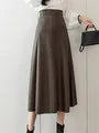 Seoulish Black Faux PU Leather Women's A-Line Skirt/New High Wasit Solid Chic/Umbrella Office Skirt’s Female.