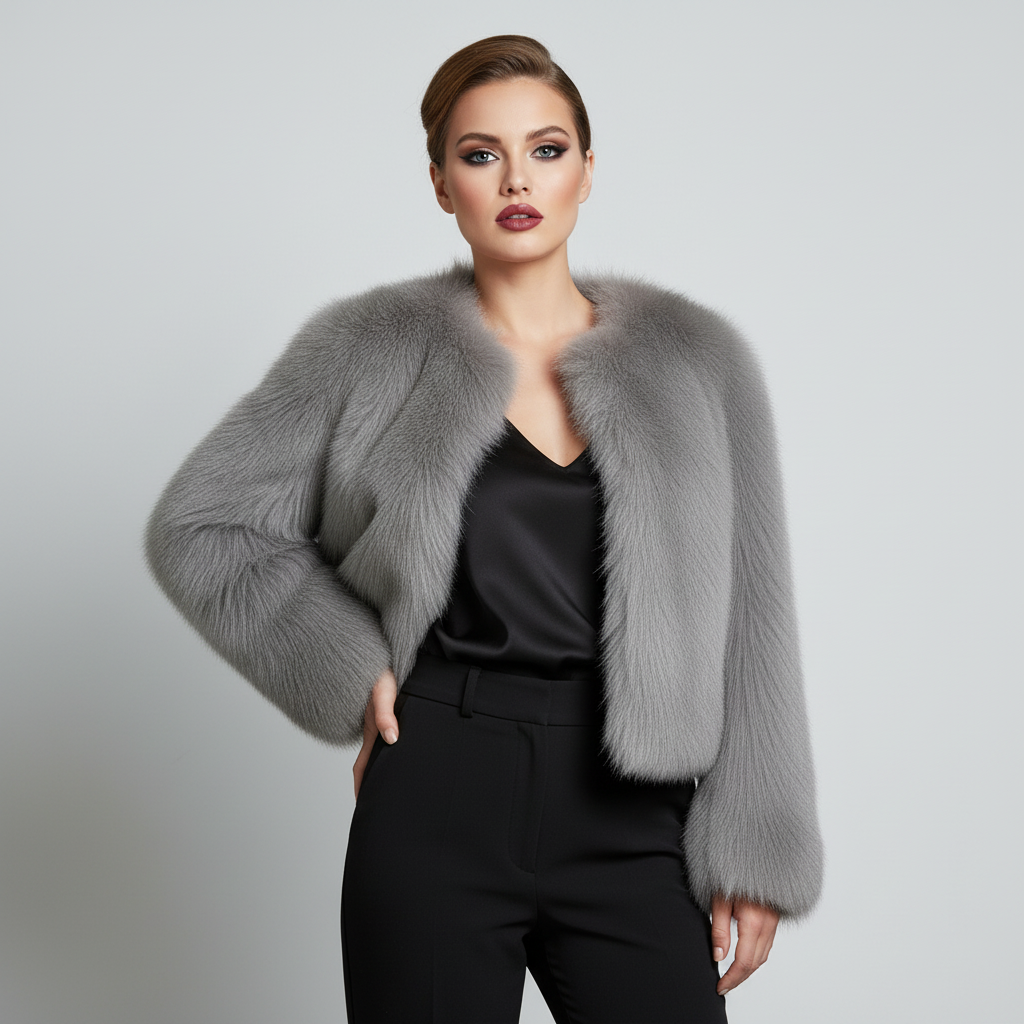 Faux Fur Coat Woman’s Clothing/Fashion Fox Fur Coat/Female Short Loose Comfortable Winter Jacket/Full Length Fit/Stylish Cropped Button Up Coat.