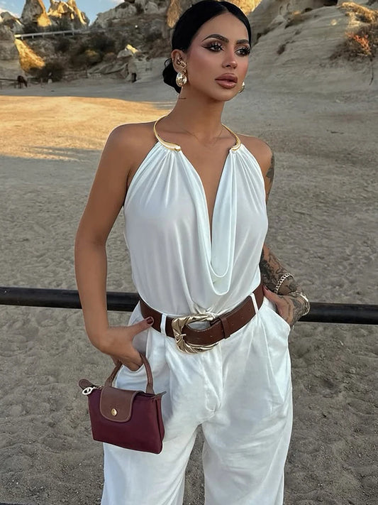 Timeless Elegance Metal Accent Halter Top