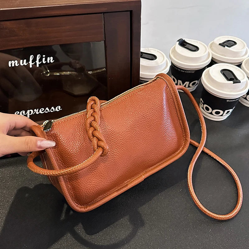 Modern Blend Boutique™ | Luxe Genuine Cowhide Leather Crossbody Bag – Premium Braided Strap Shoulder Purse for Women