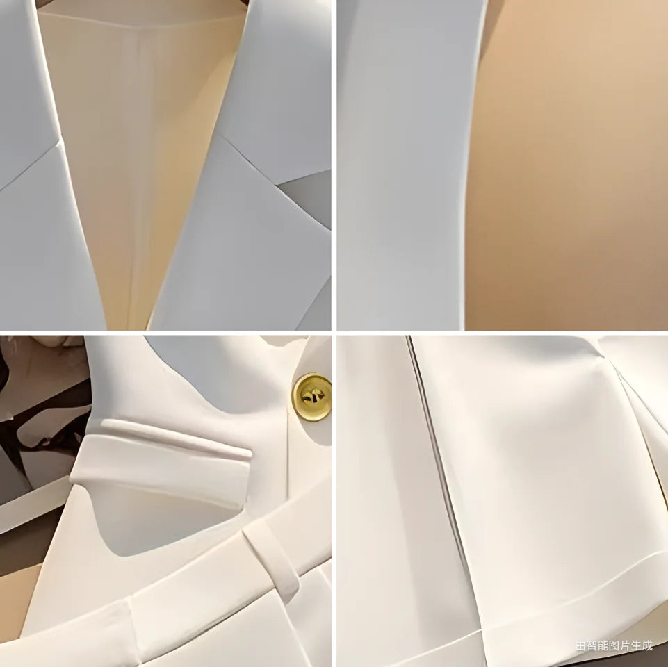 Exquisite White Sleeveless Blazer & Shorts Set with Gold Button’s/Admirable Women's Business Casual Suit.