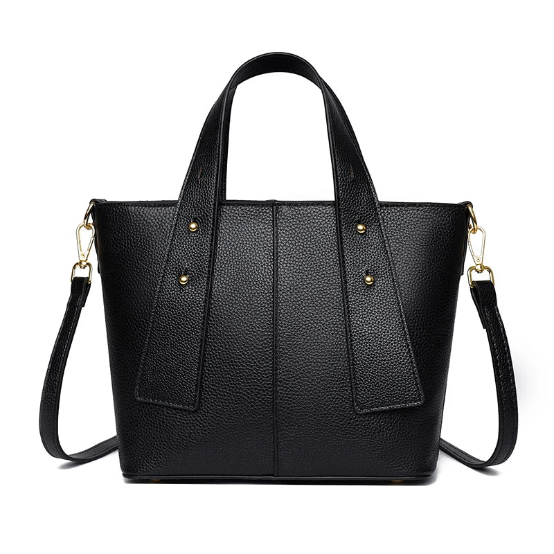 Timeless Black Leather Tote & Crossbody Bag for Everyday Style