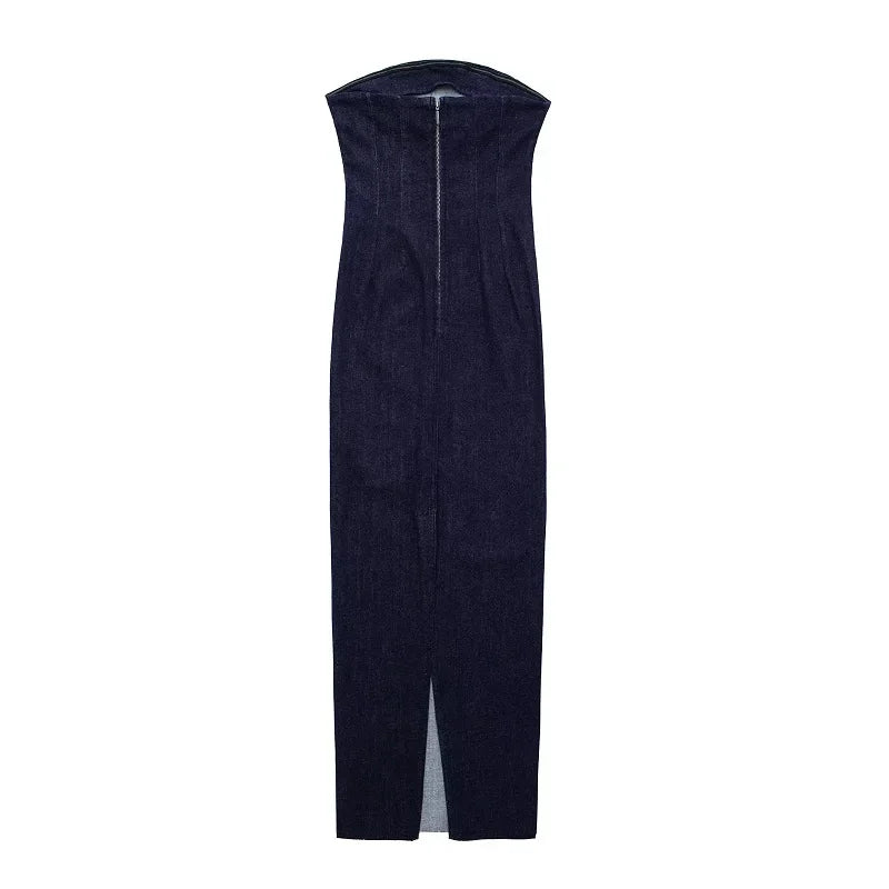 The Denim Muse Strapless Midi Dress